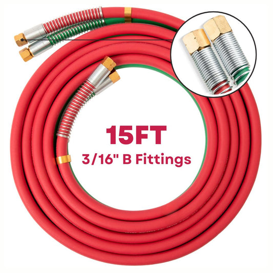 15FT 3/16" B Fittings Oxy Acetylene Grade